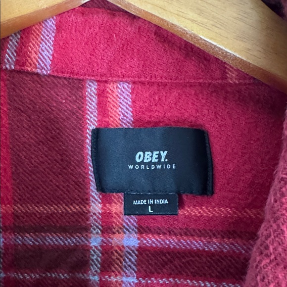 Obey Red and White Plaid Shirt - Picture 2 of 4